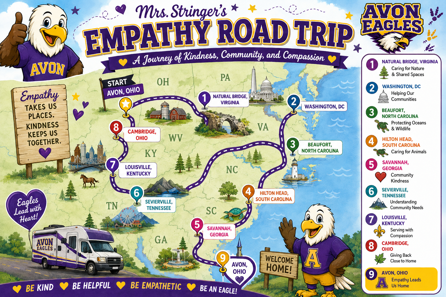 Illustrated map for Stringer's Empathy Road Trip